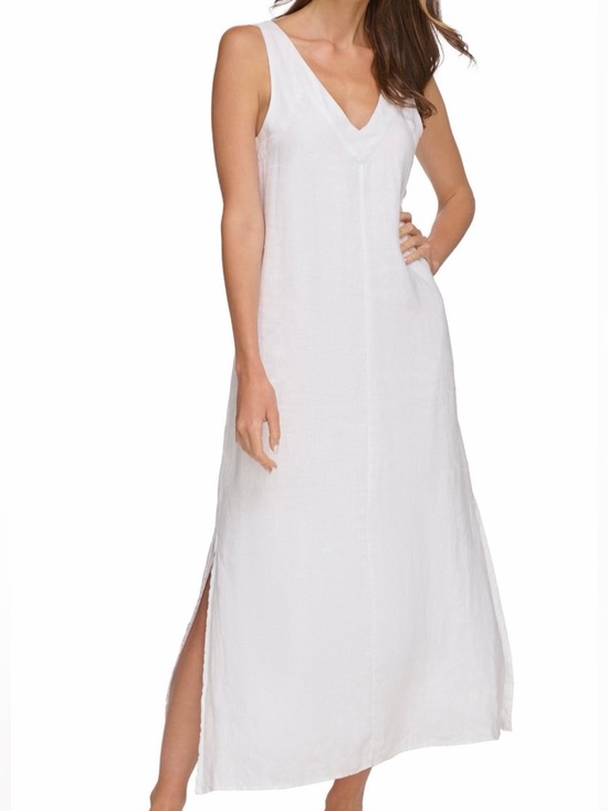 Dkny Dresses & Skirts - 🆕DKNY Pure White Linen Maxi Dress Sleeveless Side Slit Summer Dress Size S Chic